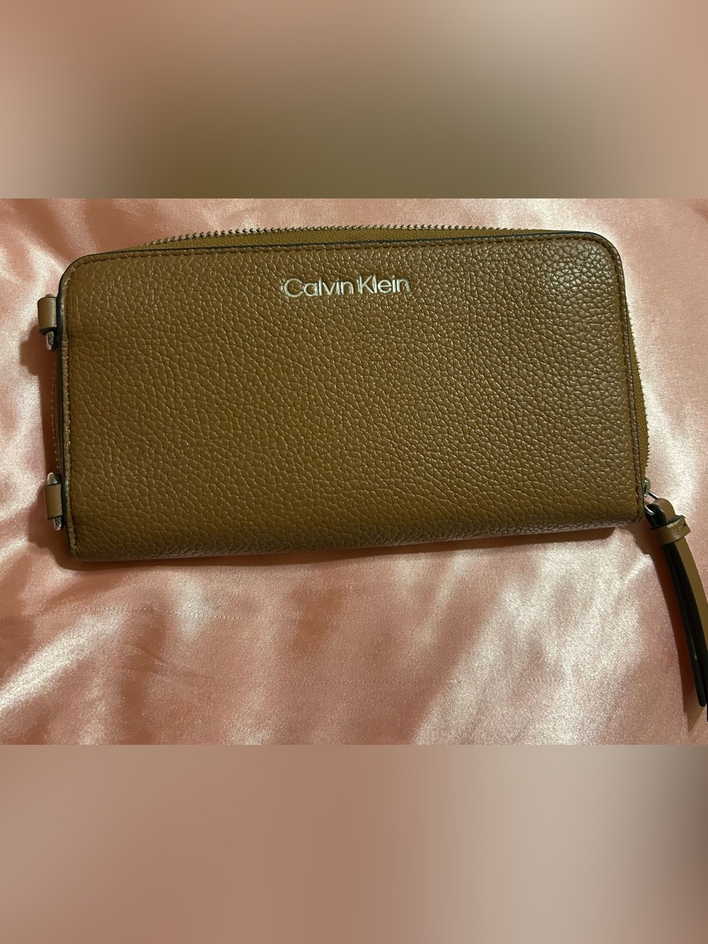 Brown Leather Calvin Klein Zip-Around Wallet - Women Bags